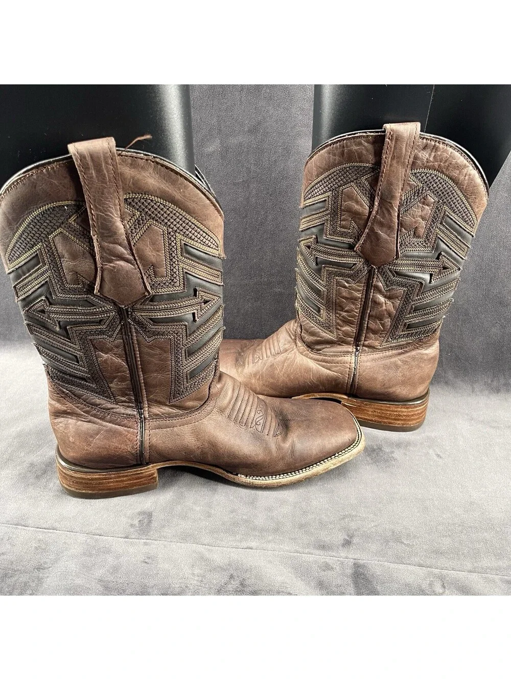 Texas Country Men’s Brown Leather Western Cowboy Boots USA Size 7 D Square Toe
